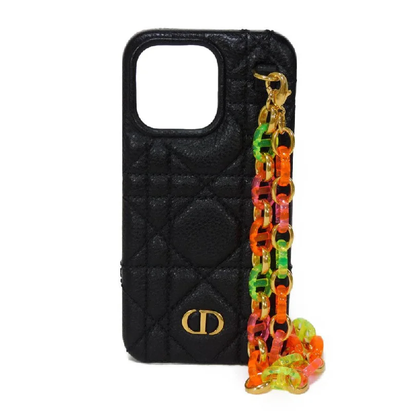 Dior Mobile case Calfskin (cannage stitch) black Canage Caro iPhone 13 Pro Case Women Used Authentic