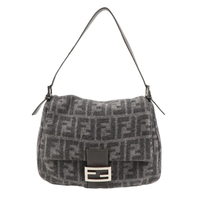 FENDI Mamma Baguette Zucca Wool Leather Shoulder Bag 26325