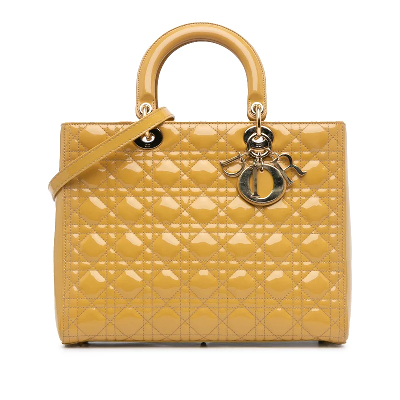 Yellow Dior Large Patent Cannage Lady Dior Satchel