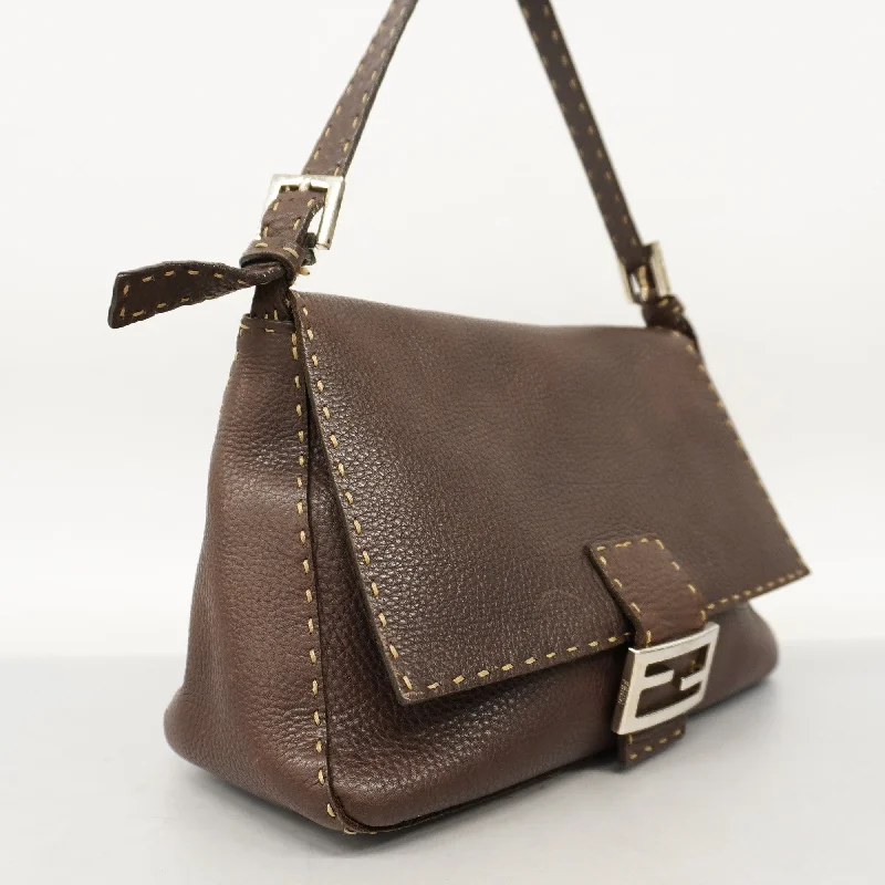 FENDI Selleria Mamma Bucket Women's Leather Handbag Brown