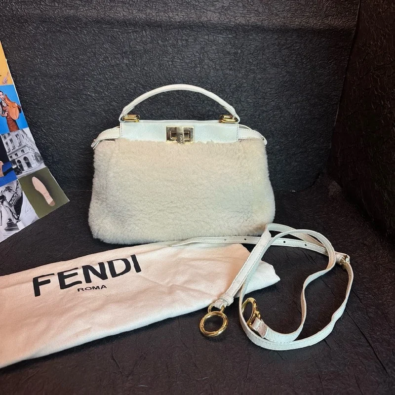 Fendi Off White Lamb Wool Shoulder Bag 27cm