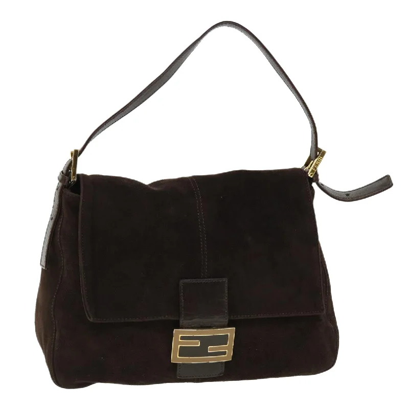 FENDI Mamma Baguette Shoulder Bag Suede Brown  ki3319