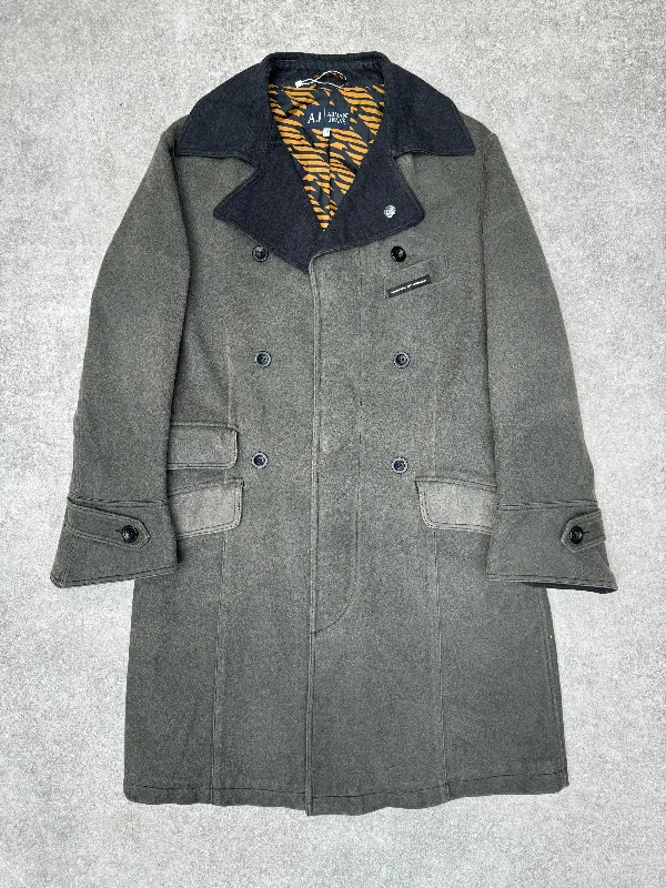 Armani Jeans Double-Breasted Military Style Wool Coat