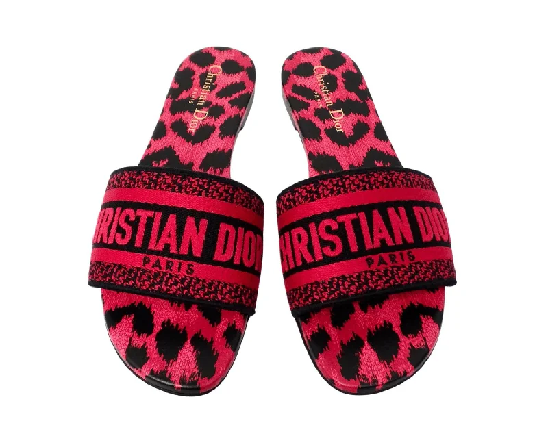 Christian Dior Canvas Berry Animal Print Slides