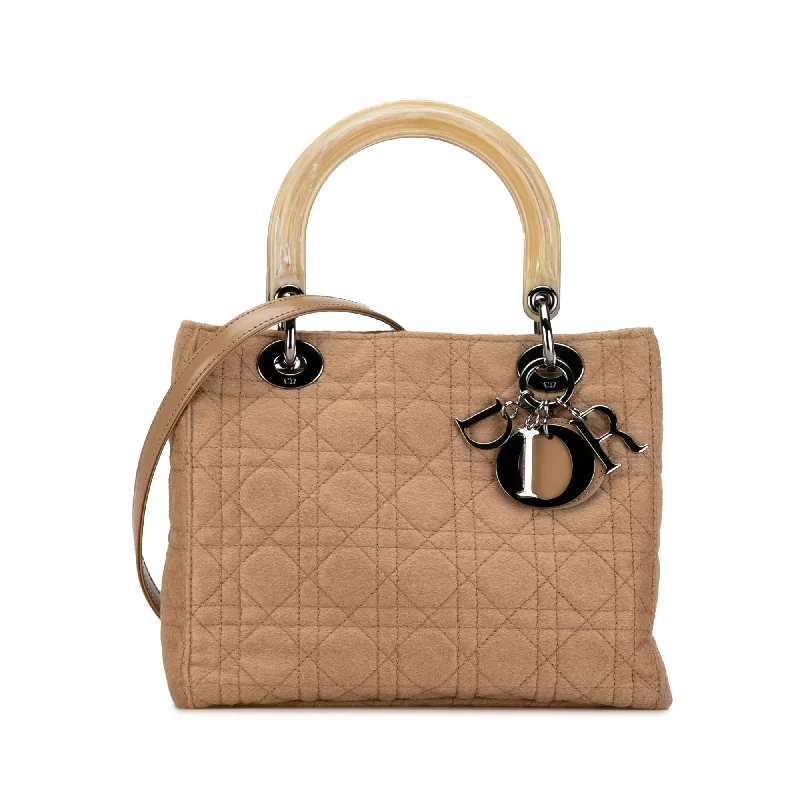 Brown Dior Medium Wool Cannage Lady Dior Satchel