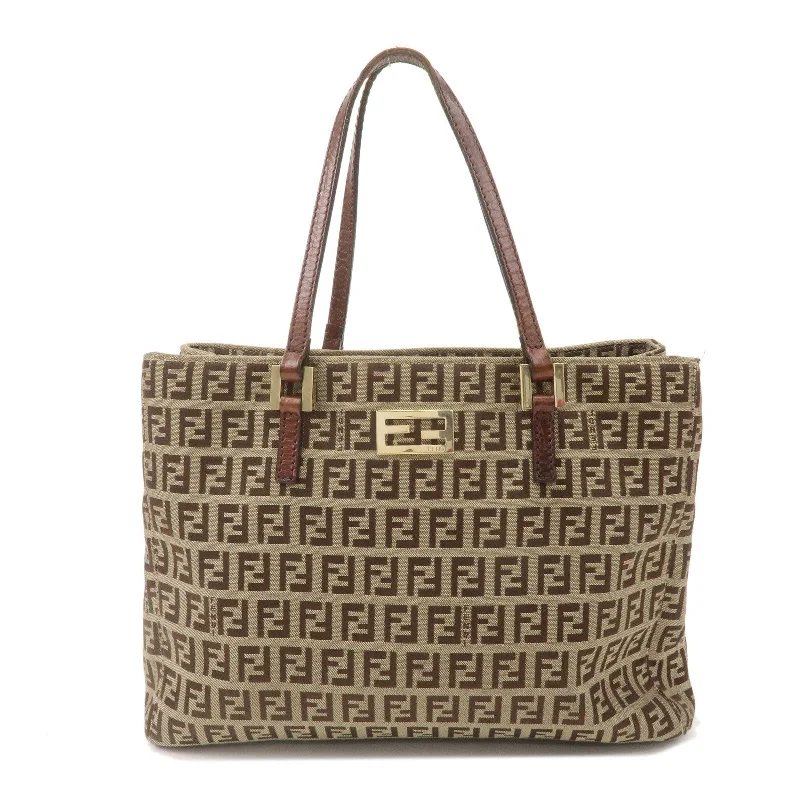 FENDI Zucchino Canvas Leather Mini Tote Bag Beige Brown 8BH132