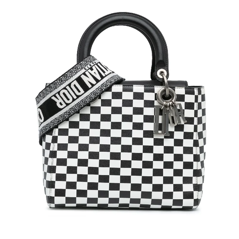 Black Dior Medium Calfskin Checkered Lady Dior Satchel