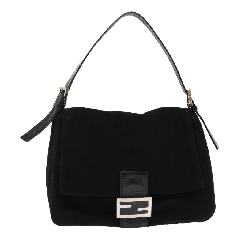 FENDI Mamma Baguette Shoulder Bag Wool Leather Black 2348 26325 093  ki3163