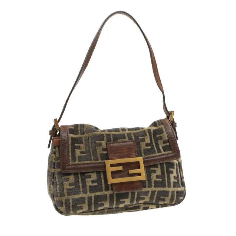 FENDI Mamma Baguette Zucca Canvas Shoulder Bag freeze Black Brown  am154b