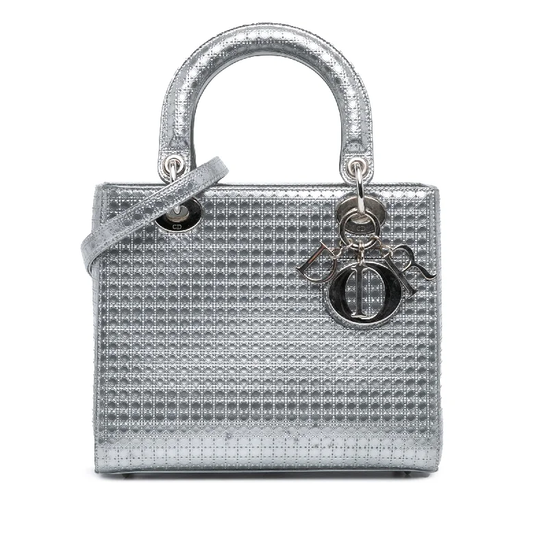 Silver Dior Medium Patent Microcannage Lady Dior Satchel