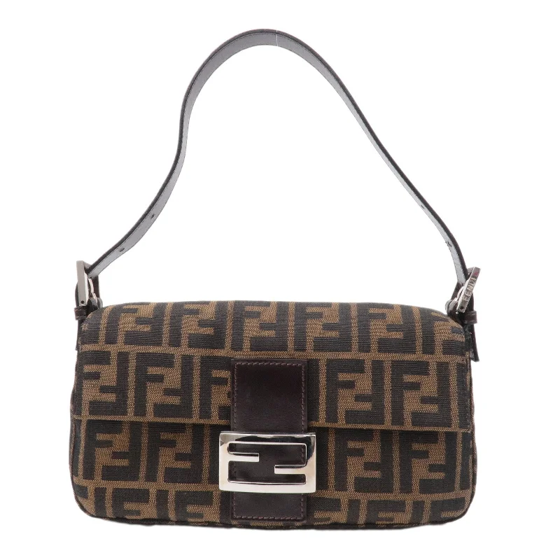 FENDI Mamma Baguette Zucca Canvas Leather Shoulder Bag Brown 26424