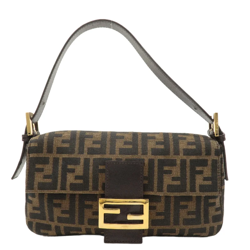 FENDI Mamma Baguette Zucca Canvas Leather Shoulder Bag Brown 26424