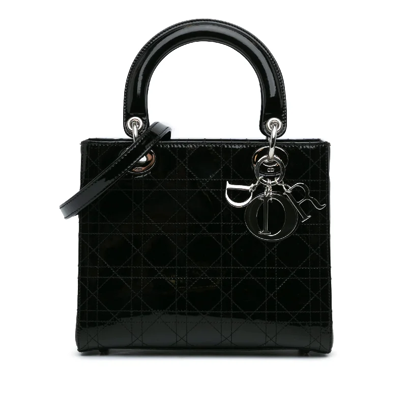 Black Dior Medium Patent Cannage Stitched Lady Dior Satchel