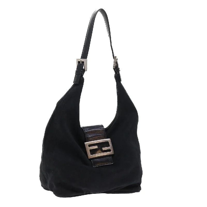 FENDI Mamma Baguette Shoulder Bag Nylon Black  yk8798