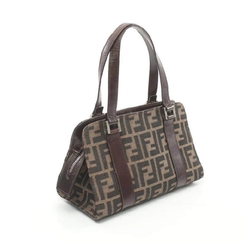 Fendi Zucca Handbag Canvas Leather Brown Dark Brown