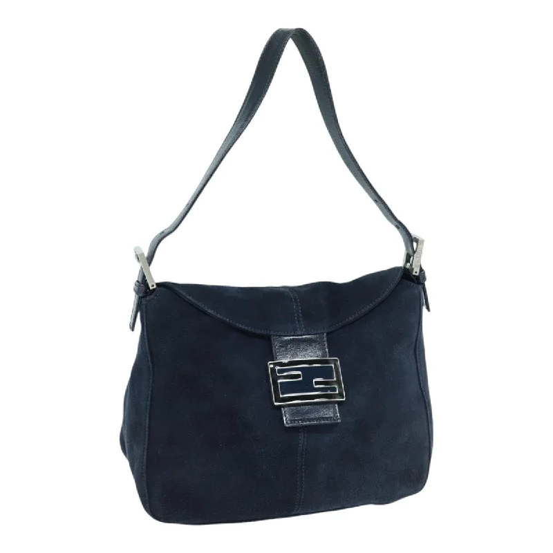 FENDI Mamma Baguette Shoulder Bag Suede Navy Silver  ep5217