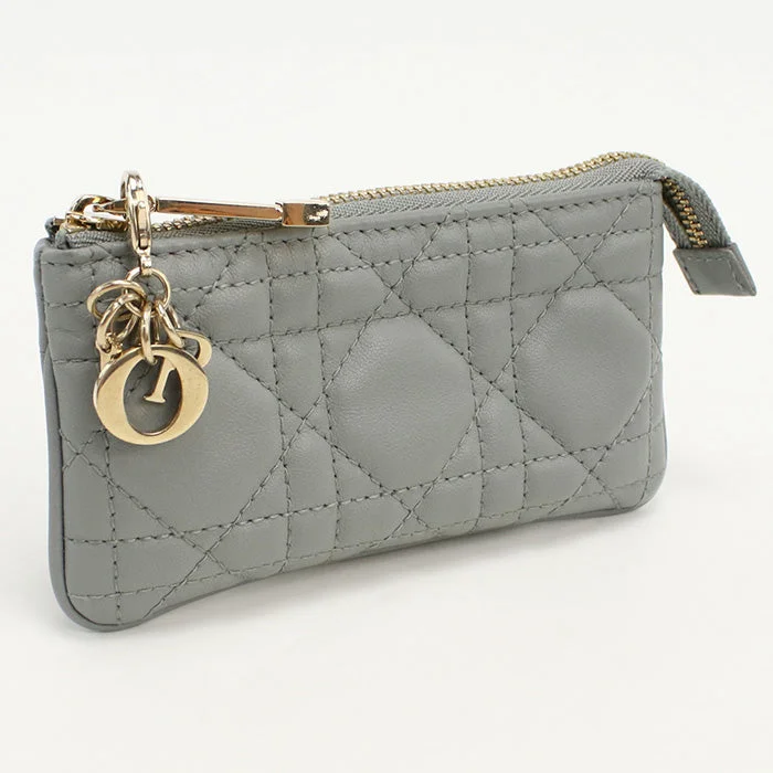 Christian Dior S0972ONMJ Coin case Lady Dior zip key holder lambskin gray Women(unisex)