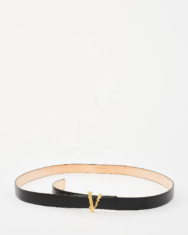 Versace Black Leather Virtus Belt - 90/36