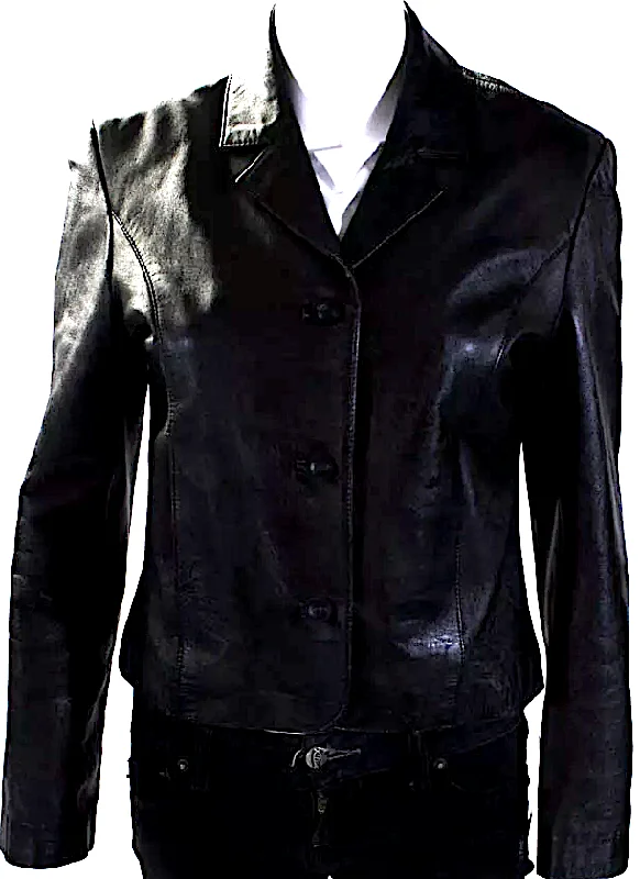 Versace Italy. Jeans Couture. Black Leather Three Button Jacket