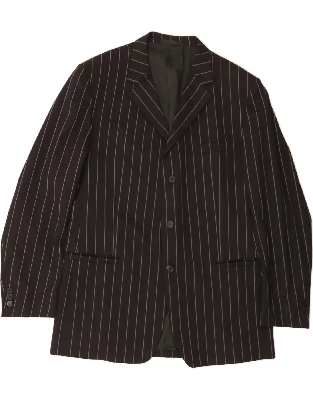 VERSACE CLASSIC Mens 3 Button Blazer Jacket IT 58 4XL Black Pinstripe Wool