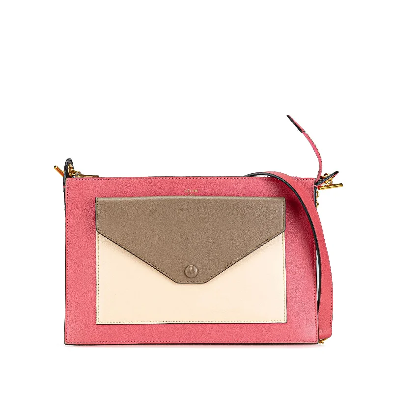 Celine Tricolor Leather Pocket Envelope Zip Crossbody (SHG-X7gw7p)