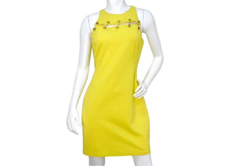 Versus Versace Yellow Sleeveless Mini Dress With Lion Motif Eyelets