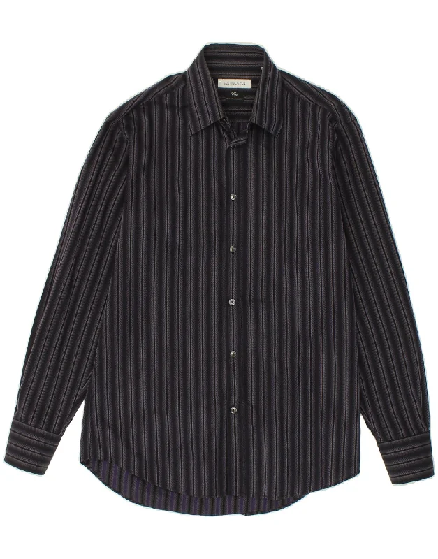 VERSACE Mens Lily Shirt Size 38 15 Medium Grey Striped Cotton