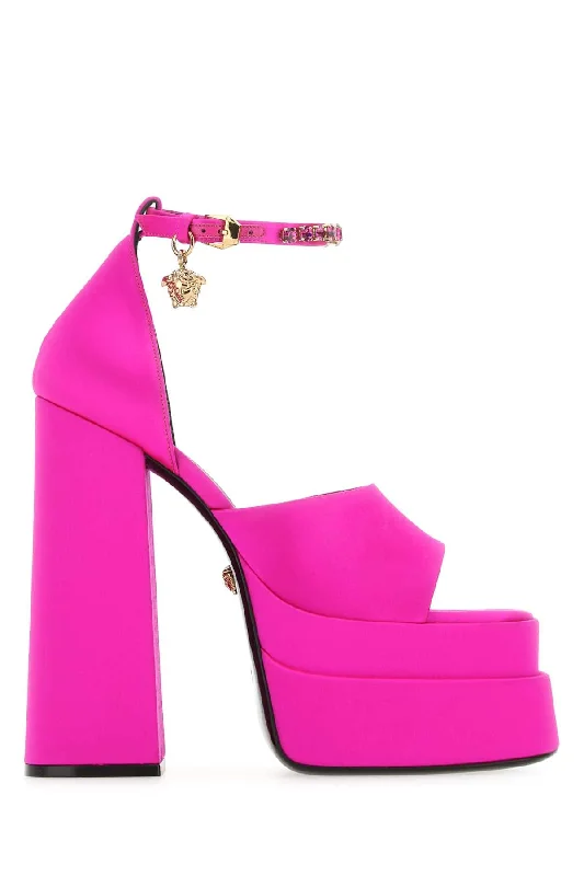 VERSACE Fuchsia Satin Medusa Aevitas Sandals - 16 cm Heel Height