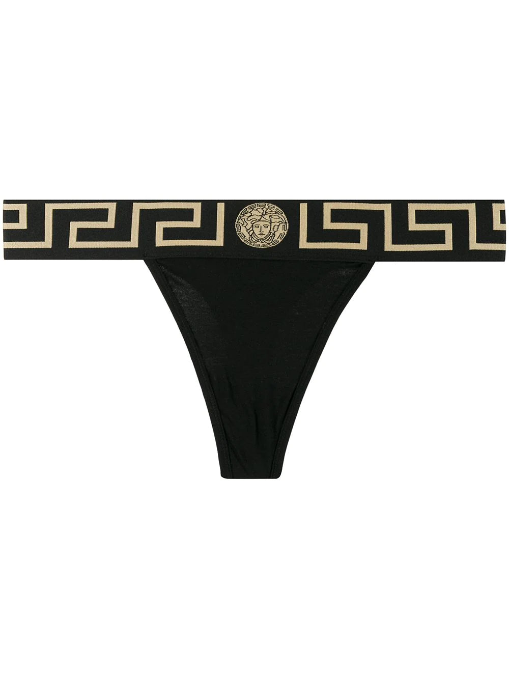 Versace Black Greek Key Thong