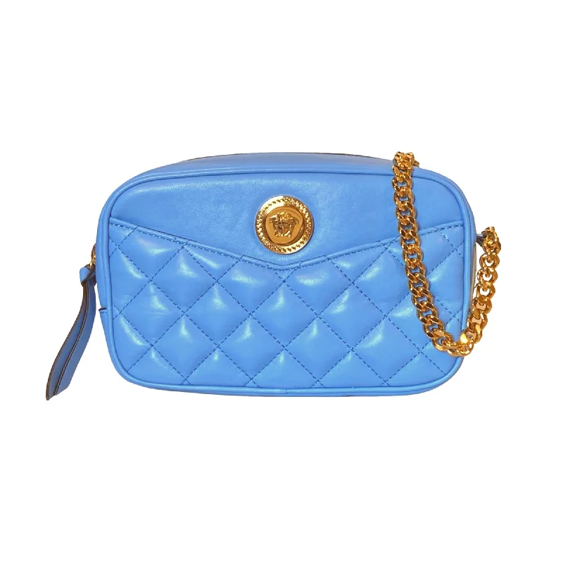 Versace La Medusa Blue Quilted Small Camera Crossbody Bag