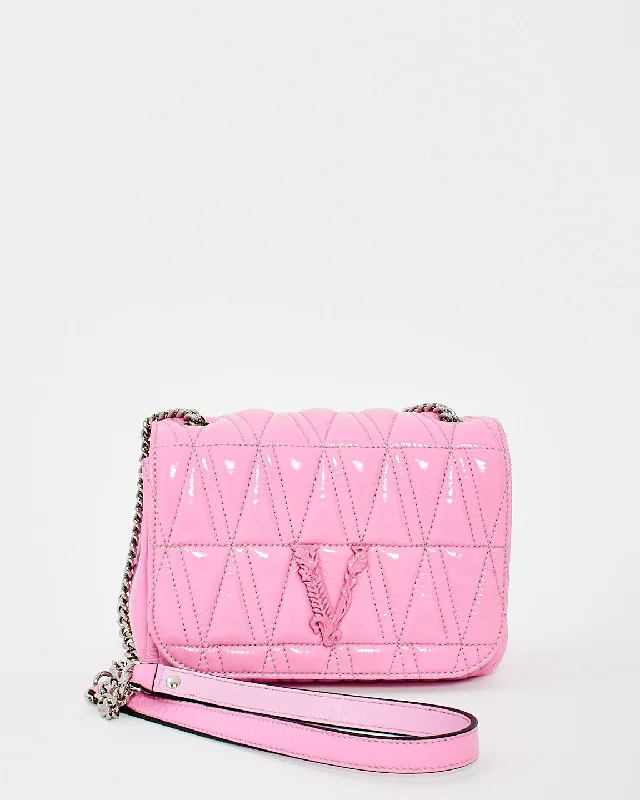 Versace Pink Patent Leather Virtus Shoulder Bag