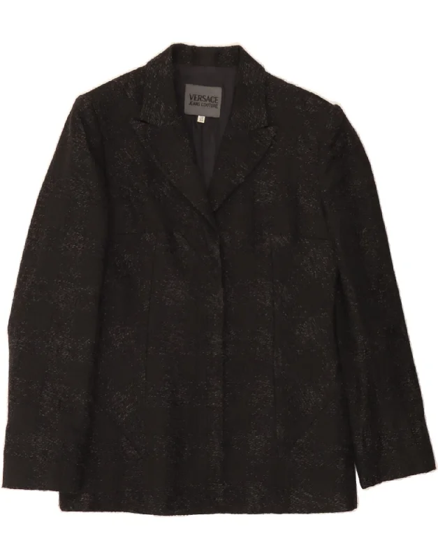 VERSACE Womens 5 Button Blazer Jacket IT 44 Medium Black Check Wool