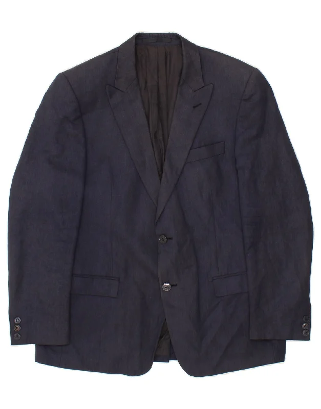 VERSACE Mens 2 Button Blazer Jacket IT 48 Medium Navy Blue Linen