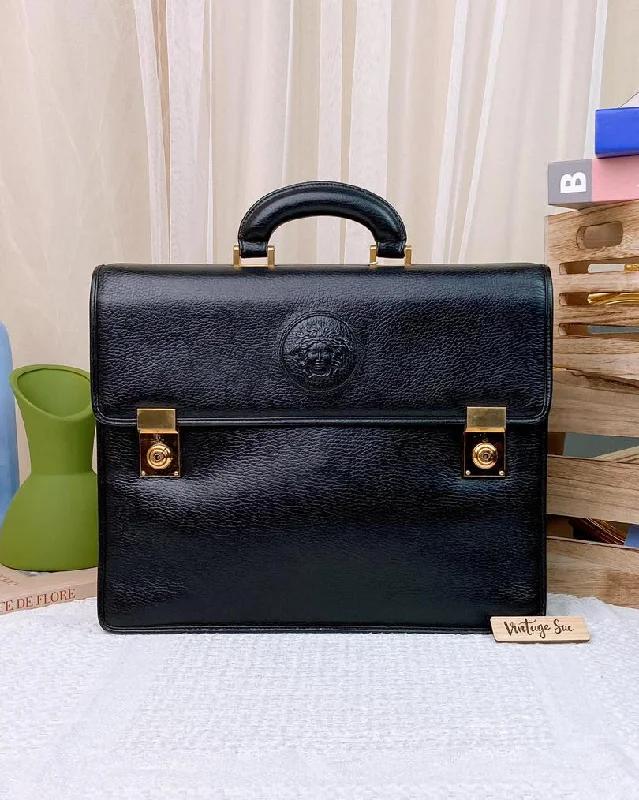 Versace Black Calfskin Medusa Briefcase GHW