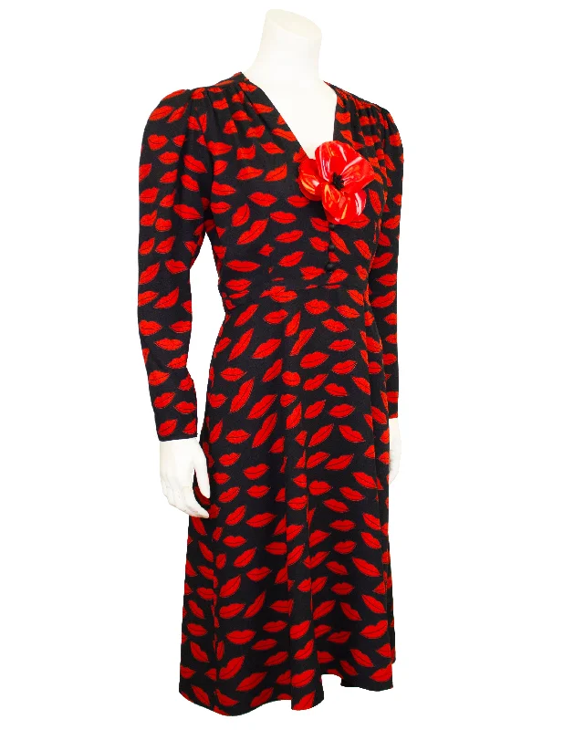 Black and Red Lip Dress with Original Flower From 1971