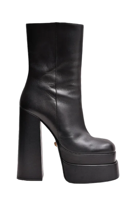 Versace Black Leather Platform Boots Size 38