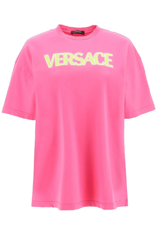 Versace distressed t-shirt with neon logo