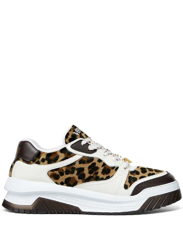 VERSACE Leopard Print Panel Sneakers for Men