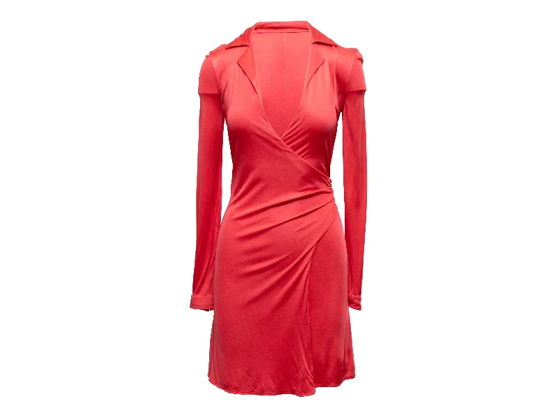 Coral Versace Long Sleeve Wrap Dress Size IT 38