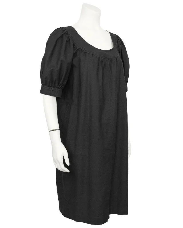 Black Cotton Peasant Style Dress