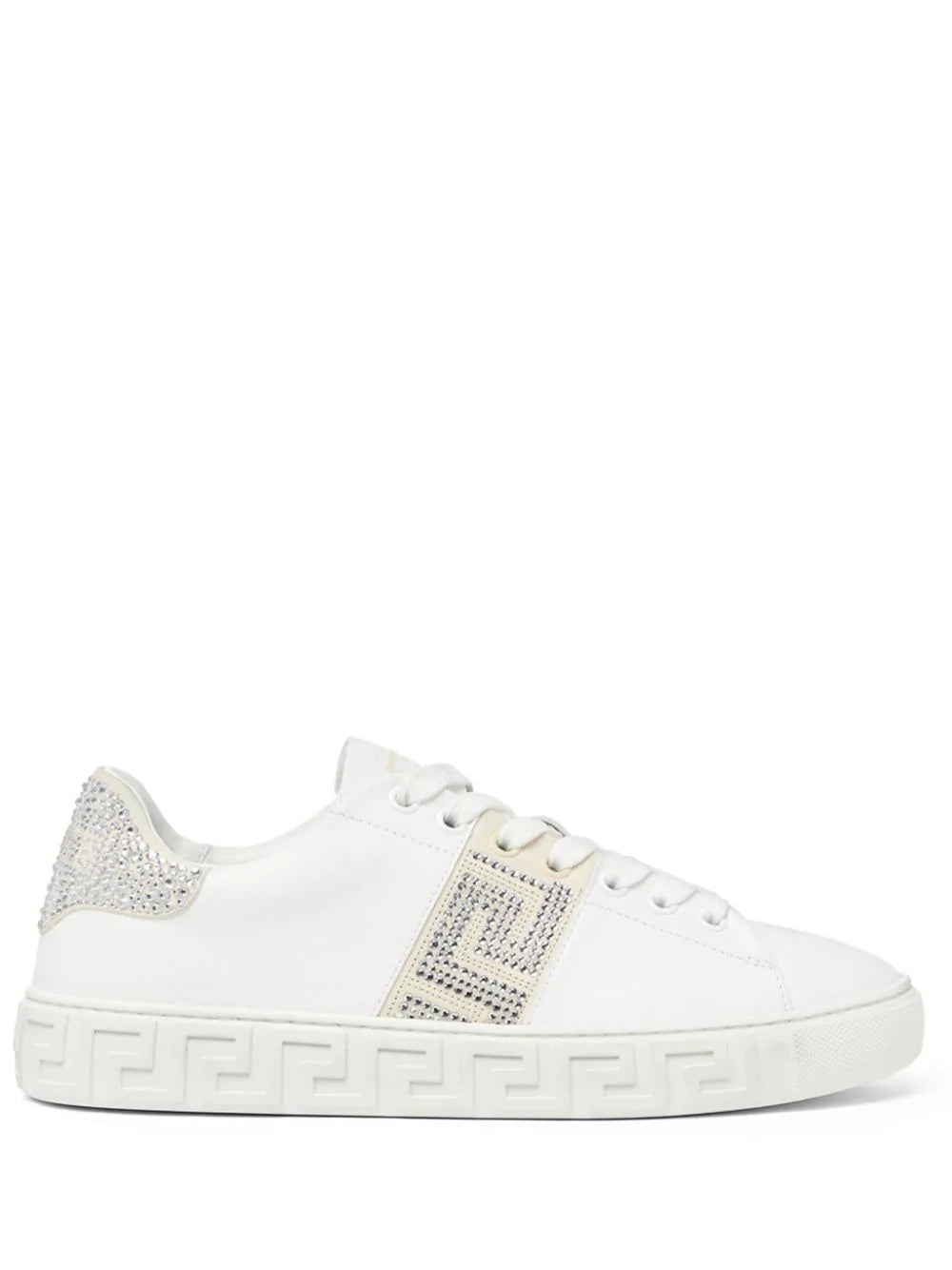 Versace White Crystal Greca Sneakers