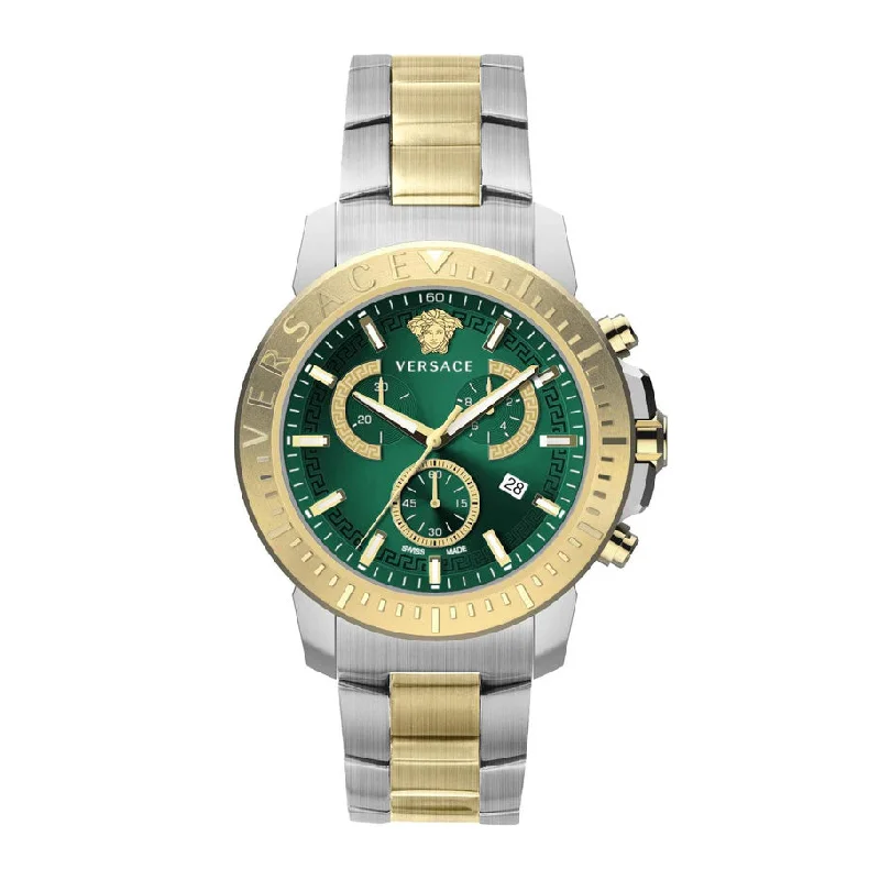 Versace Men's Watch New Chrono 45mm Green Two-Tone Bracelet VE2E00421