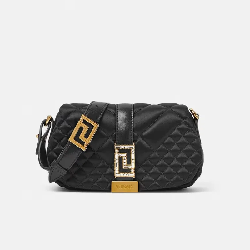 Greca Goddess Satin Quilted Mini Bag in Black