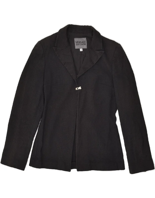 VERSACE Womens 1 Button Blazer Jacket IT 40 Small Black Cotton