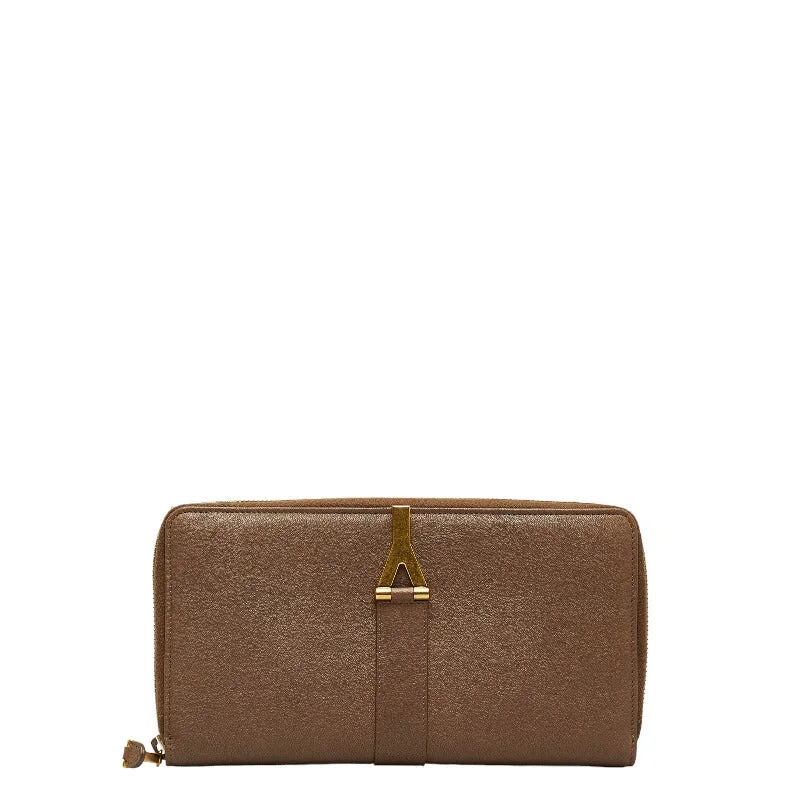 Saint Laurent Long Wallet in Grain Calf Leather Brown