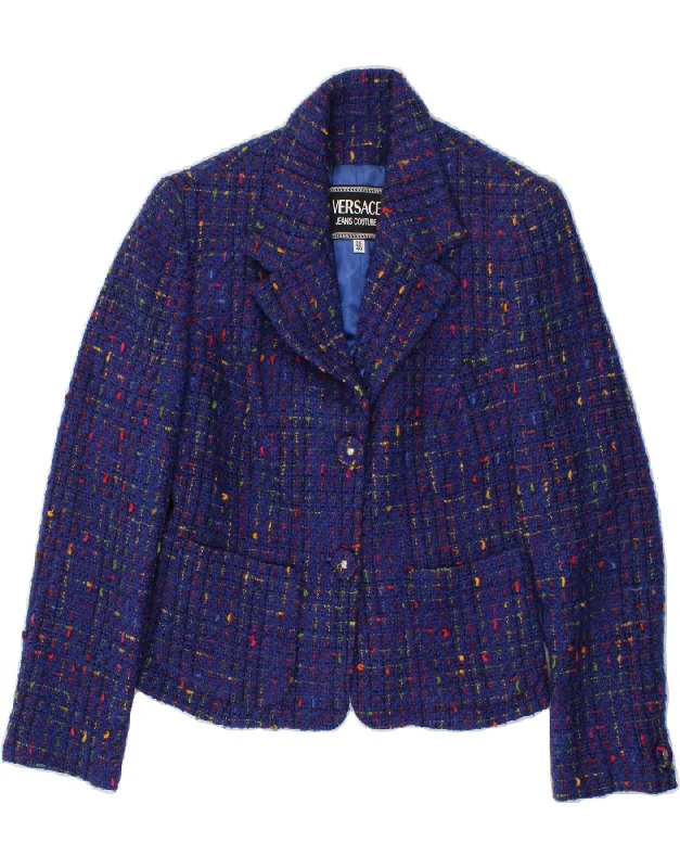 VERSACE Womens 2 Button Blazer Jacket EU 40 Medium Blue Check Wool