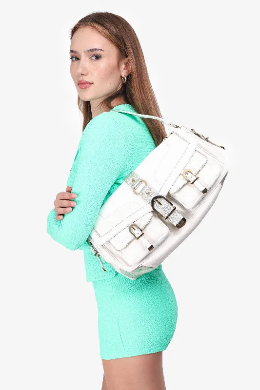 Versace White Leather/Canva Grace Medusa Print Shoulder Bag