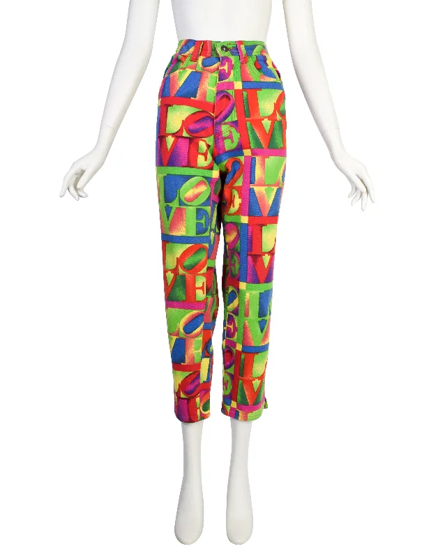 Versace Vintage SS 1995 Iconic Multicolor LOVE Print High Waist Jeans