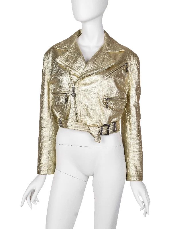 Gianni Versace Vintage AW 1994 Gold Embossed Leather Moto Jacket