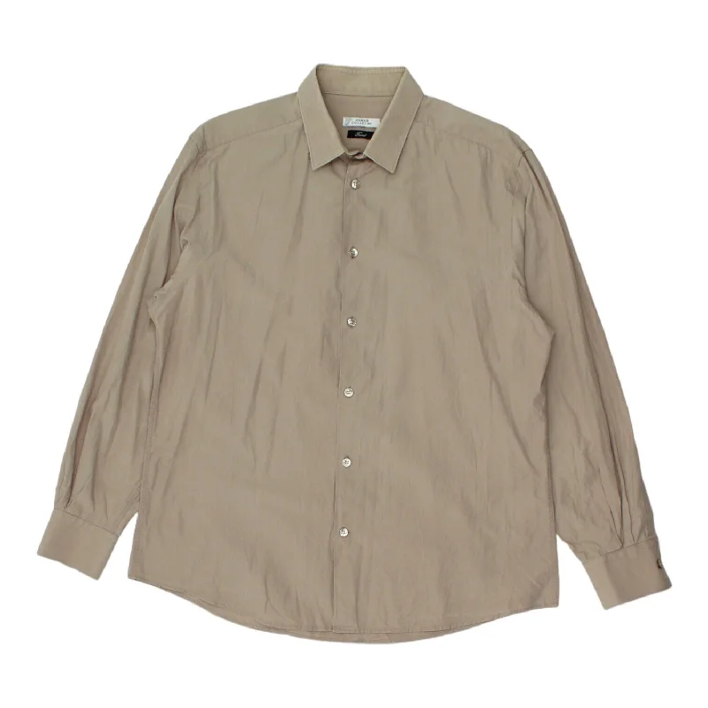 Versace Mens Beige Button Up Collar Shirt | Vintage High End Designer VTG